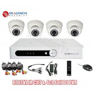 4ch DVR Kit Full D1 800TVL CCTV System